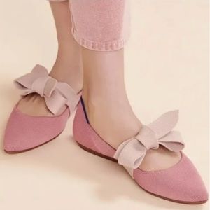 Rothy’s Pink Bow Mary Jane the Point Ballerina Flat in Rose Bud NWOT